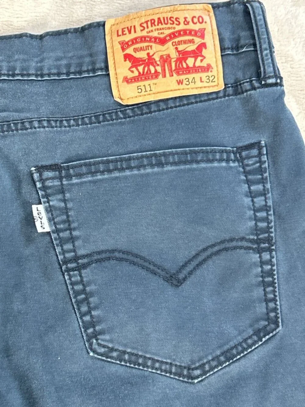 Levis 511 Slim Fit Gray Black Men's Pants 34x32 Stretch Chino Feel Pants Zip Fly